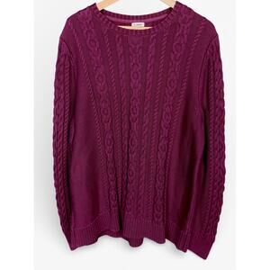 LL Bean Sweater Womens Purple Cotton Fisherman Cable Knit Academia Chunky XXL